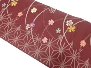 芝草に桜・麻の葉模様織り出し　全通袋帯